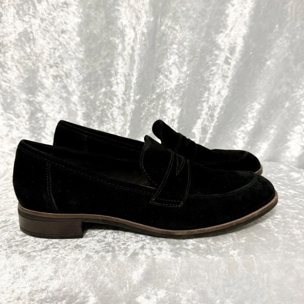 Clarks Collection Womens 7.5M Trish Rose Black‎ Suede Penny Loafers Comfort
